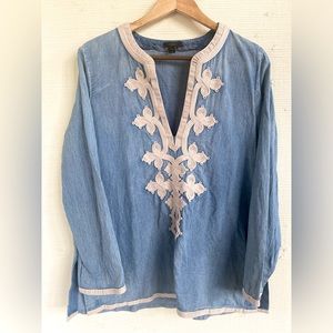 J Crew Chambray Denim Soutache Embroidered Tunic size 10
